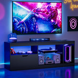 Homall LED TV Stand Mount for 65 inch, Modern Entertainment Center with LED Lights & High Glossy Cabinets, TV Cabinet Console Table with Drawer, Glass Shelves, Dynamic RGB Modes for Living Room, Black Homall