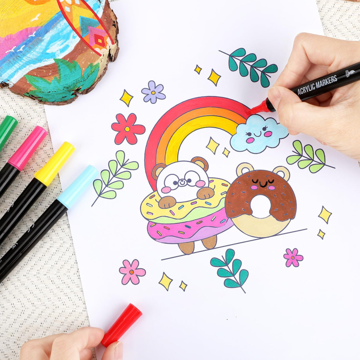 Pagather 48 Colors Acrylic Paint Markers, Dual Tip with Fine Tip and Brush Tip Pens for Stone, Wood, Calligraphy, Canvas, Ceramic, Metal, Glass, Rock Painting, DIY Crafts Pagather