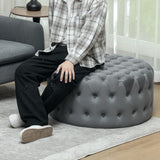 HOMCOM 31.5" Round Ottoman, Large Velvet-Feel Upholstered Foot Stool with Button Tufted Design and Padded Seat for Living Room, Entryway, Dark Gray HOMCOM