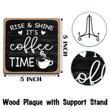 Farmhouse Coffee Bar Sign, Rise & Shine It's Coffee Time, 5"x5" Wood Plaque with Stand Gift for Home Kitchen Tabletop Decor -B09 YQV