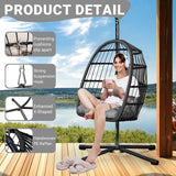 LEVELEVE Egg Chair with Stand,Patio Rattan Wicker Hanging Swing Egg Chair Hammock Chair for Bedroom Porch Garden,Thickened Aluminum Alloy Steel Frame and UV Resistant Cushion,350LBS Capacity LEVELEVE