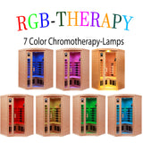 KUNSANA Ceramic Infrared Sauna 2 Person Far Infrared Sauna Low EMF Indoor Saunas for Home Hemlock Wooden Sauna Room with Bluetooth Speakers, LED Reading Lamps, Chromotherapy Lights KUNSANA