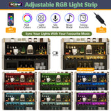 Loomie Wine Bar Cabinet with LED Light, Liquor Cabinet with Glass Holder, Coffee Bar Cabinet for Liquor, Storage Buffet Cabinet with Wine Racks, Wine Cabinet with Mesh Door (Black) Loomie