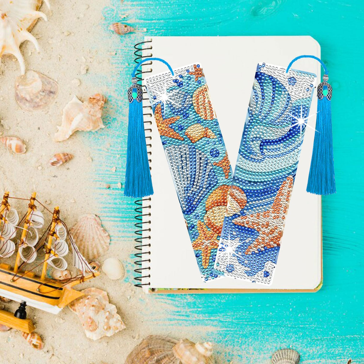 HTTDMY 8PCS Diamond Painting Art Bookmarks,Cute Acrylic Bookmarks Crafts Kits Gifts with Tassels for Adult Women Book Lovers (Ocean) HTTDMY