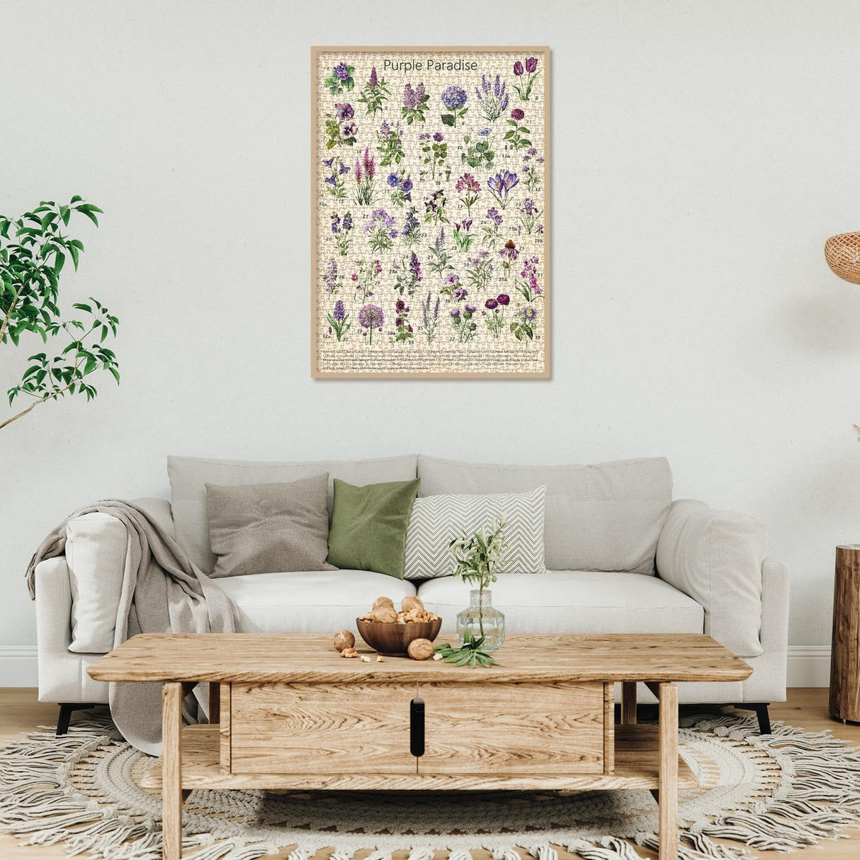 Vintage Purple Flower Puzzle for Adults, Botanical Purple Flower Plant Puzzles 1000 Pieces, Nature Garden Floral Jigsaw Puzzle BBOLDIN