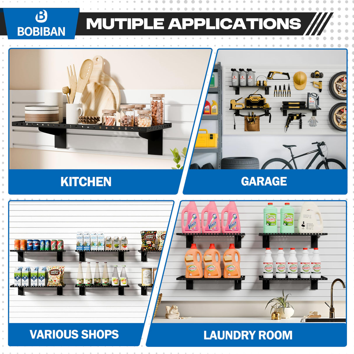 BOBIBAN 2 Pack Slatwall Shelves, Heavy Duty Metal Slat Wall Shelf for Retail, Garage, Home Storage, 80 lbs Load Capacity, Universal Slatwall Accessories(10 x 24 Inch-2) BOBIBAN