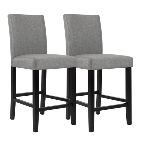 LSSPAID Bar Stools Set of 2, 24.8 Inch Upholstered Fabric Counter Height Stools, Modern Kitchen Island Wood Bar Chairs Barstools with Backrest and Solid Wood Legs, Grey LSSPAID