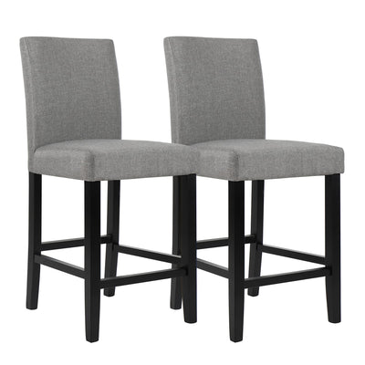 LSSPAID Bar Stools Set of 2, 24.8 Inch Upholstered Fabric Counter Height Stools, Modern Kitchen Island Wood Bar Chairs Barstools with Backrest and Solid Wood Legs, Grey