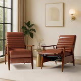 Leather Recliner Chair Set of 2, Mid Century Push Back Accent Ｃhair, Comfortable Living Room Chair with Solid Wood Frame, High Back Lounge Chair for Reading and Relaxing(Brown) Generic