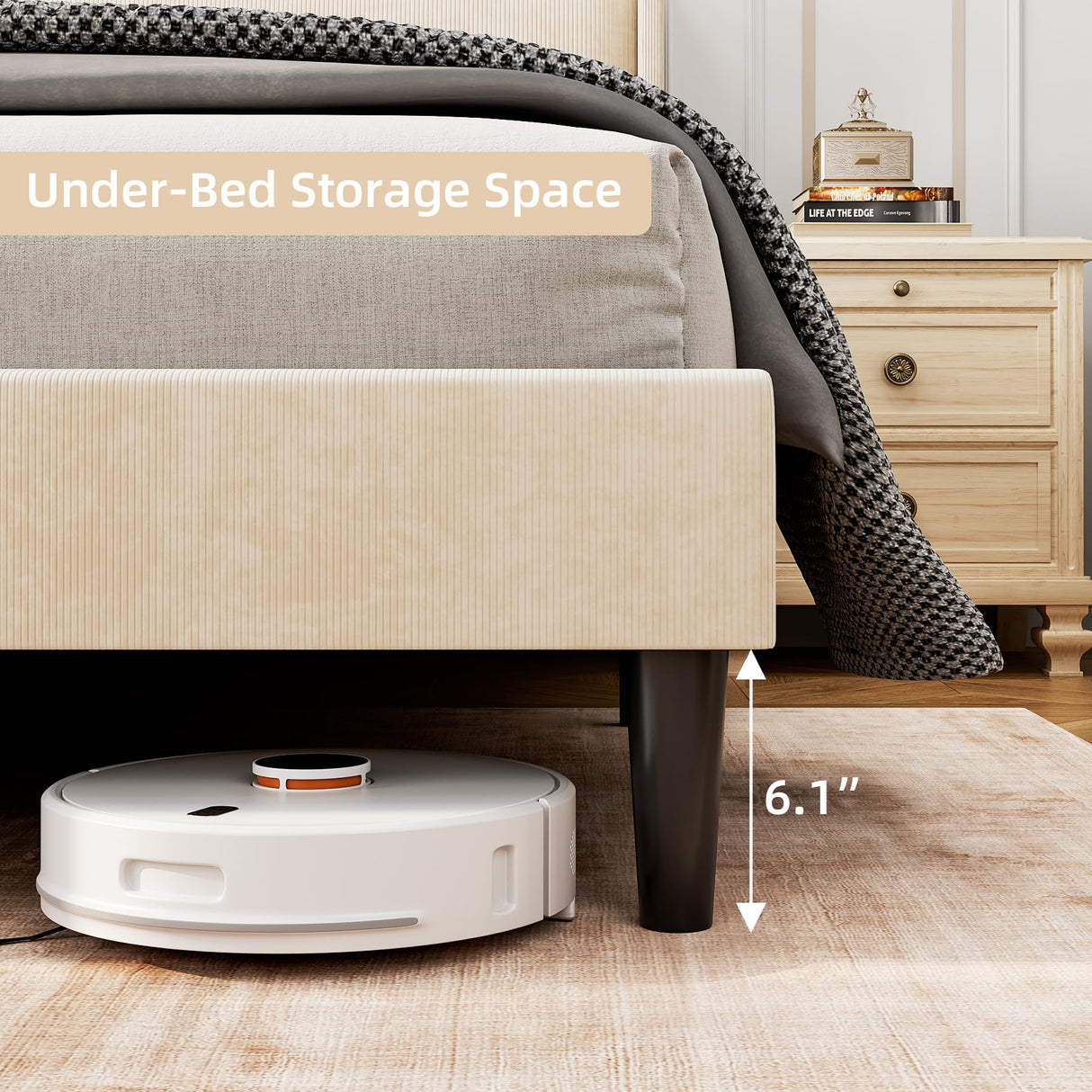 IDEALHOUSE Full Upholstered Bed Frame with Wingback Headboard, Luxurious Velvet Upholstery Platform Bed, Wooden Slat Support, and Easy Assembly - Box Spring Optional, Beige IDEALHOUSE