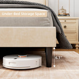 IDEALHOUSE Full Upholstered Bed Frame with Wingback Headboard, Luxurious Velvet Upholstery Platform Bed, Wooden Slat Support, and Easy Assembly - Box Spring Optional, Beige IDEALHOUSE