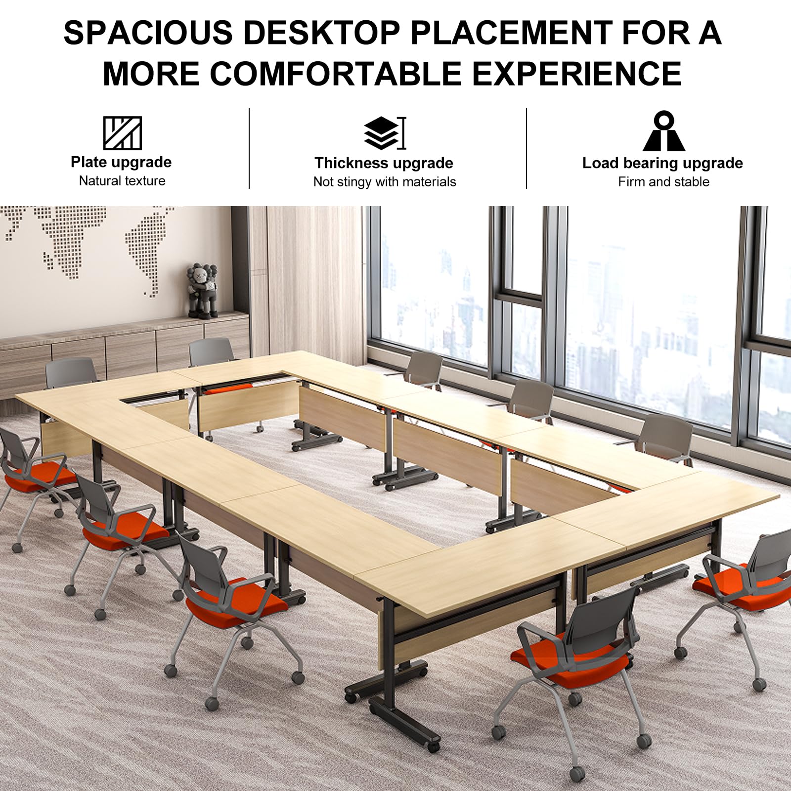 Conference Table, 4 Pack Folding Conference Room Table Flip Top Training Table, Modern Mobile Meeting Table with Lockable Wheels for Office, Classroom, School, 55 x 23.6 x 29.5 inch (4pcs) - WoodArtSupply