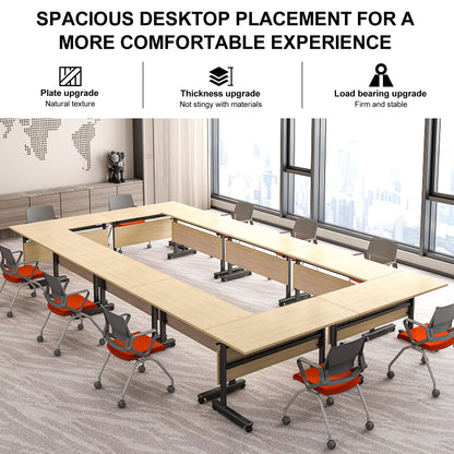 Conference Table, 4 Pack Folding Conference Room Table Flip Top Training Table, Modern Mobile Meeting Table with Lockable Wheels for Office, Classroom, School, 55 x 23.6 x 29.5 inch (4pcs) - WoodArtSupply