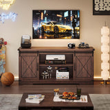 CABIHOME Farmhouse TV Stand and Entertainment Center for TV Up to 65 Inches with Sliding Barn Doors and Adjustable Shelf, TV Media Storage Console Table and Furniture for Living Room, Bedroom, Brown CABIHOME