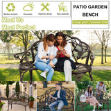 Patio Garden Bench Outdoor Metal Rose Loveseat,39in Cast Iron Well-Crafted Floral Back Antique Finish Park Chair,Accented Lawn Front Porch Path Yard Bronze Decor Deck Furniture for 2|Easy Assembly Meet perfect