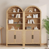 Janmer Home 71" Tall Arched Bookcase with Storage, Mid-Century Modern 6-Tier Curved Cabinet with Door, Arched Bookshelf Cabinet with Open Display Storage Shelf for Office Living Room (Natural) Janmer Home