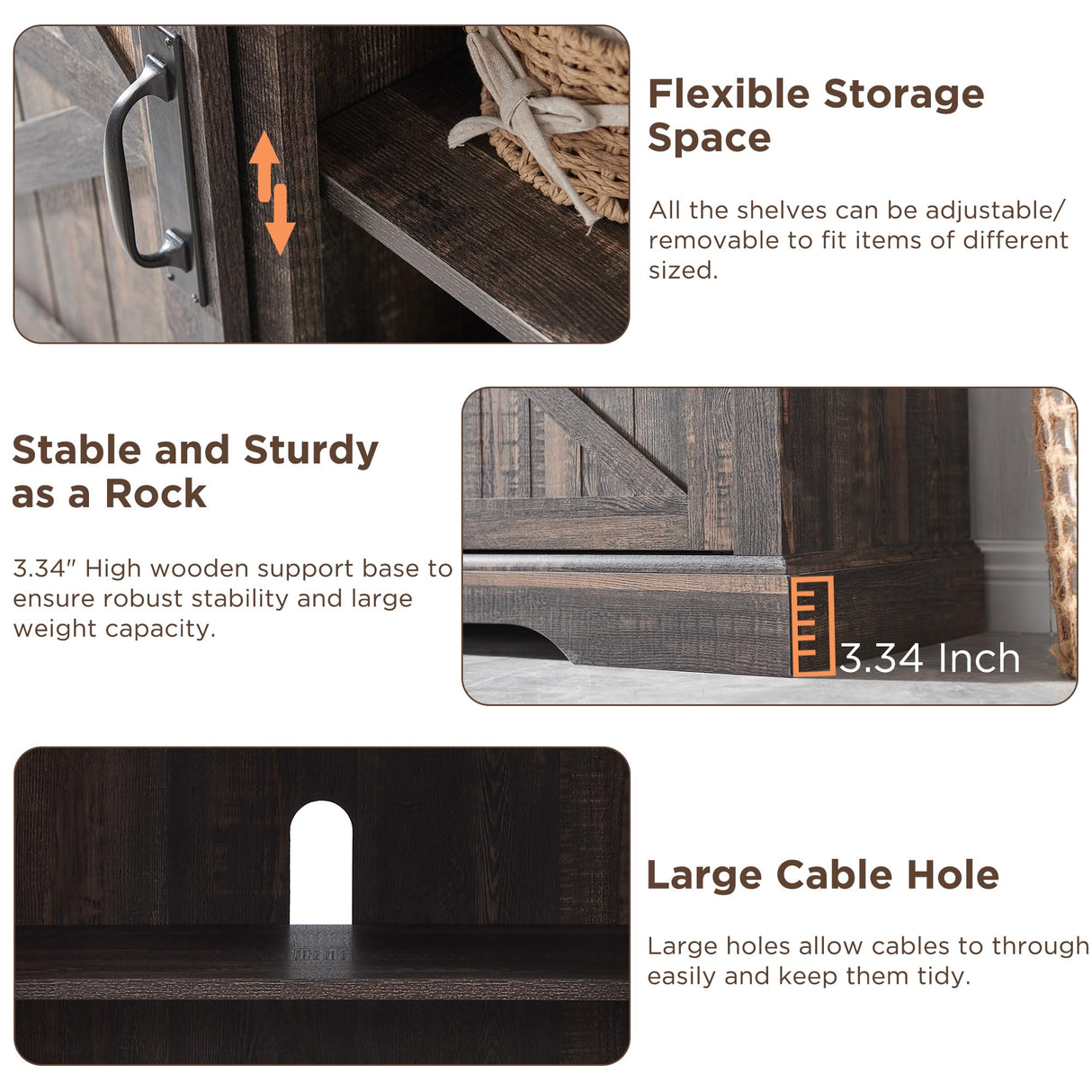 OKD Farmhouse Electric TV Stand for 65+ Inch TV, Rustic Entertainment Center with 18" Fireplace, Sliding Barn Door, Storage Shelves, Wood Media Console Cabinet for Living Room, Dark Rustic Oak OKD