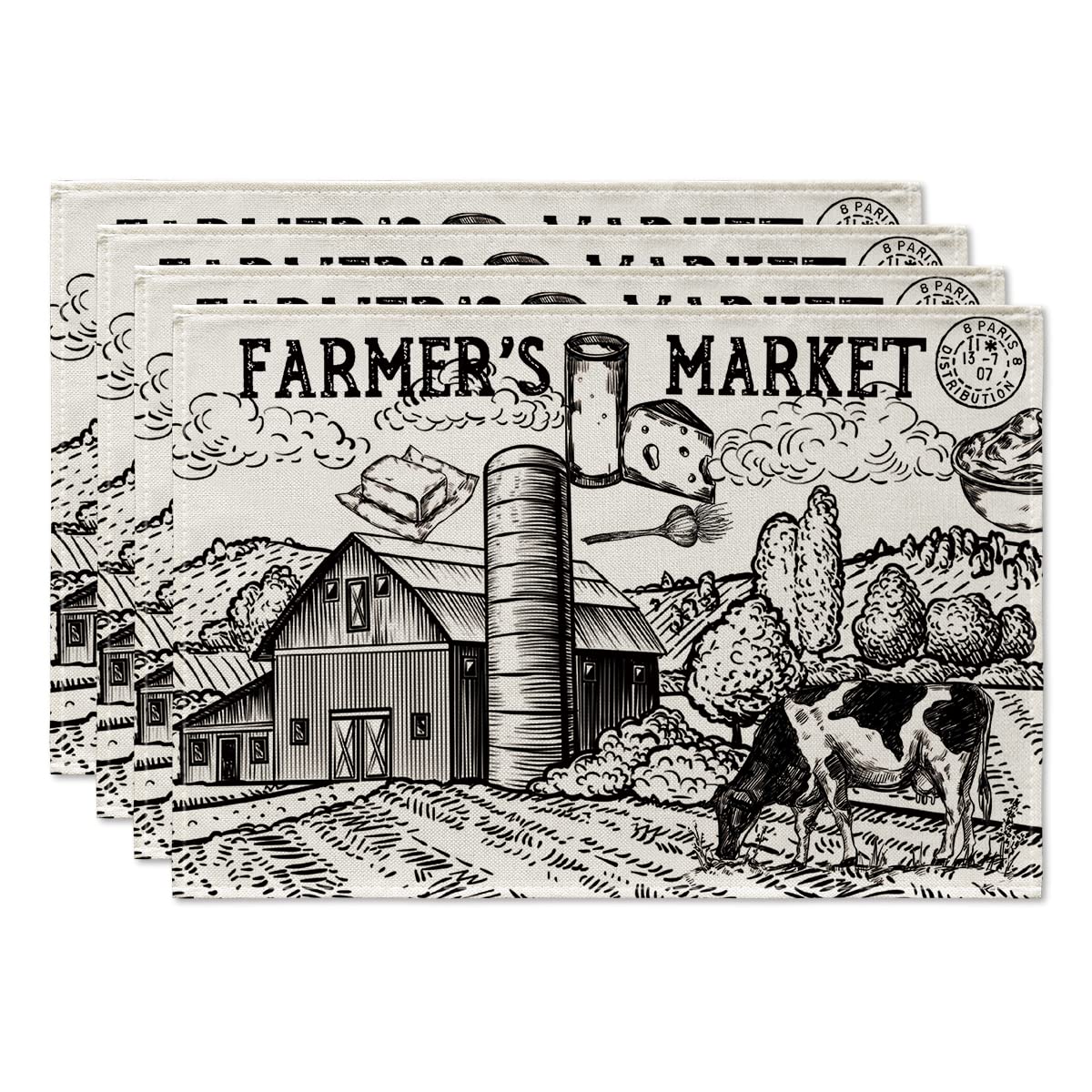 Artoid Mode Tractor Milk Farm Placemats Set of 4, 12x18 Inch Seasonal Autumn Cow House Fall Table Mats for Party Kitchen Dining Decoration Beige Artoid Mode