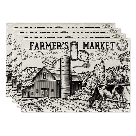 Artoid Mode Tractor Milk Farm Placemats Set of 4, 12x18 Inch Seasonal Autumn Cow House Fall Table Mats for Party Kitchen Dining Decoration Beige Artoid Mode