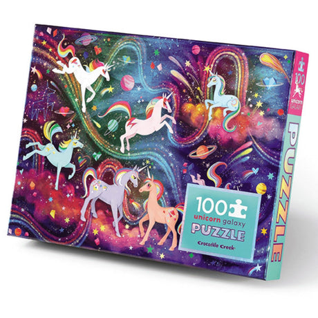 Crocodile Creek 100-Piece Jigsaw Puzzle for Kids Ages 5 and Up - Fun and Educational Table or Floor Holographic Foil Puzzle - Heavy-Duty Box for Storage - Unicorn Galaxy - 24" x 18" Finished Crocodile Creek