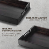 Ottoman Tray, Acacia Wood Serving Tray with Metal Handles, 16.5x12.5in Food Drinks Tray for Coffee Table, Breakfast, Dinner & Bar, Rustic Decorative Storage Tray for Ottoman, Kitchen, Packaging RAKYTO