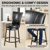 FLYZC Bar Stools Set of 2, Counter Height Swivel Bar Chair with High Backrest, 24" Round Seat Barstools for Kitchen Island, Pub, Metal Base, Upholstered PU Leather Dining Chairs Black FLYZC