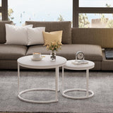 Garden 4 you Nesting Coffee Table, 23.6" Round Coffee Table Set of 2, Wooden Nesting Table Set with Metal Frame, Side Tables for Living Room Bedroom Balcony, White Garden 4 you