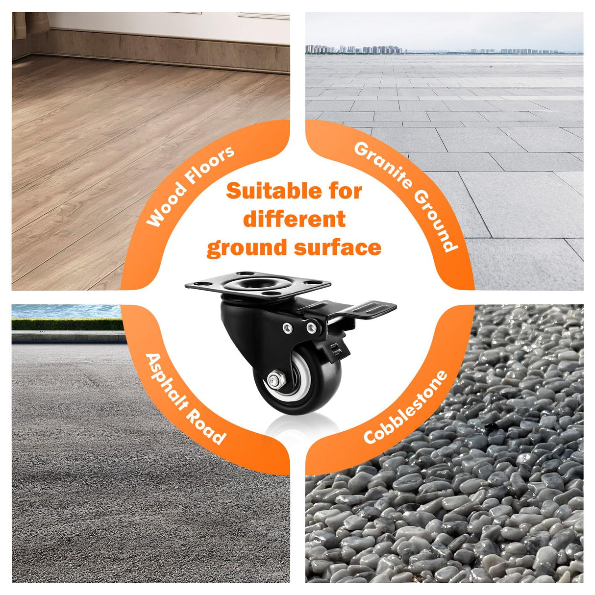 2" Casters Set of 8 Heavy-Duty Industrial Caster Wheels with Brake PU No Noise Wheels with Double Locking and Double Ball Bearing Swivel Locking Casters for Workbench, Furniture, Plate Castors Black GcFoir