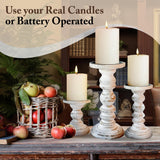 Wood Candle Holders for Pillar Candles (Set of 3) Tall Large Rustic Pillar Candlestick Stands - Fits Both 4 inch and 3 inch Wide Pillar Candles - Modern Farmhouse Decor (Antique White) My Fancy Farmhouse