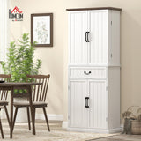 HOMCOM 71" LED Kitchen Pantry Cabinet, Farmhouse Tall Freestanding Storage Cabinet with Door Shelves, Adjustable Shelves and Drawer for Kitchen and Dining Room, Distressed White HOMCOM