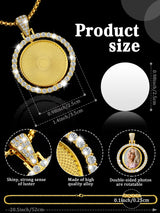 Fumete 24 Pcs Sublimation Rhinestone Pendant Set Including Round Rhinestone Bezel Trays Double Sided Blank Pendant Charms Thick Chains Sublimation Discs for Christmas DIY Making(Gold, White) Fumete