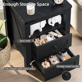 Joaxswe Nightstand with Charging Station and USB Port, Farmhouse Night Stand with 2 Drawers and Shelf Storage, Wooden Side End Table, Bedside Cabinet for Bedroom, Living Room, Closet,Office (Black) Joaxswe