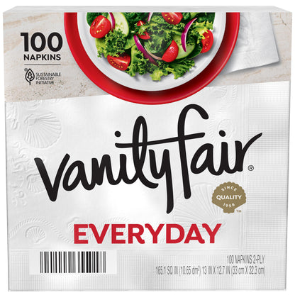 Vanity Fair Everyday Paper Napkins, 100 Count, Disposable Napkins Made Soft And Smooth For Everyday Meals