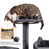 Yaheetech XL Cat Tree, 72in Multi-Level Cat Tower with 2 Cozy Caves, 3 Soft Perches, Scratching Posts, Board, and Dangling Ball, Cat Furniture Cat Play House Kittens, Dark Gray Yaheetech
