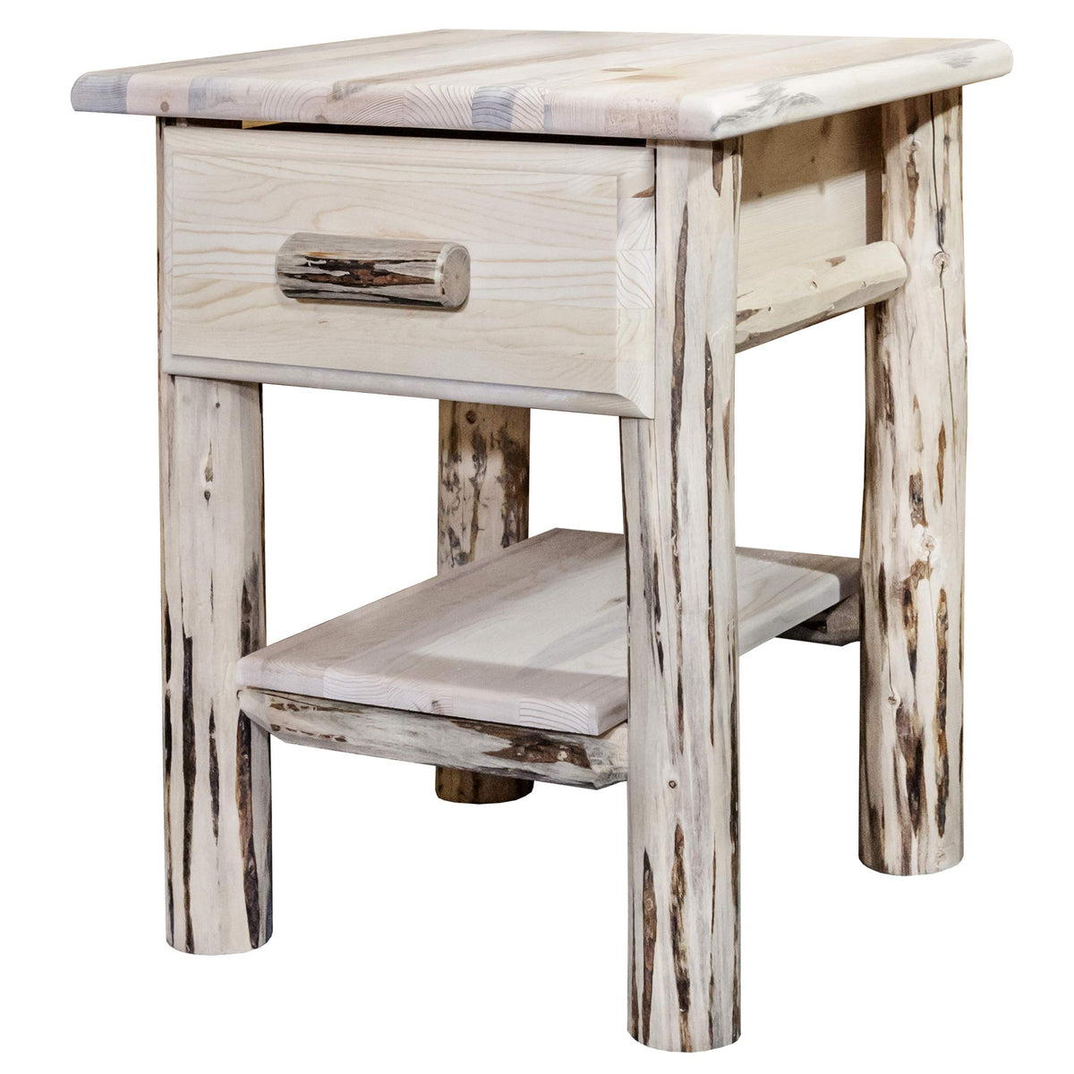 Montana Woodworks Log Nightstand with Drawer - Varnished Montana Woodworks