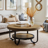 Tribesigns Round Coffee Table, 2-Tier Modern Wood Circle Center Table with Storage Shelf and Metal Frame, 31.5" Farmhouse Accent Cocktail Table for Living Room, Small Space, Brown Tribesigns