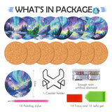 Sitsink Northern Lights Diamond Painting Coasters - 8 Pcs DIY Northern Lights Diamond Art Coaster Landscape Themed Art Craft Kit for Adult Beginners Craft Gifts Home Decors Sitsink