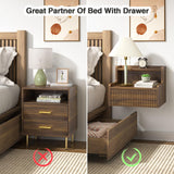 Anmytek Walnut Floating Nightstand Set of 2 with Drawer, Wall Mounted Night Stand, Small Bedside End Table, Modern Wood Floating Bedside Shelf for Bedroom Bathroom Kitchen Anmytek