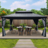 Kozyard Alexander 12' X 16' Hardtop Gazebo, Aluminum Metal Gazebo with Galvanized Steel Double Roof Canopy, Curtain and Netting, Permanent Gazebo Pavilion for Patio, Backyard, Deck, Lawn (Gray) Kozyard