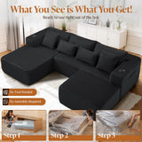 VYUXWO 108" Cloud Sectional Couch, Comfort U Shaped Boneless Couch for Living Room, Extra Deep Seats No Assembly, Minimalist Modular Sofa, Corduroy (Black, 2 Seater+Left Facing Chaise+Ottoman) VYUXWO