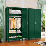 GAIOUS Metal Wardrobe Cabinet with Hanging Rod, 71" Metal Clothing Storage Cabinets with 2 Doors and Adjustable Shelves, Green Armoire Wardrobe Closet for Bedroom, Laundry Room, Cloak Room GAIOUS