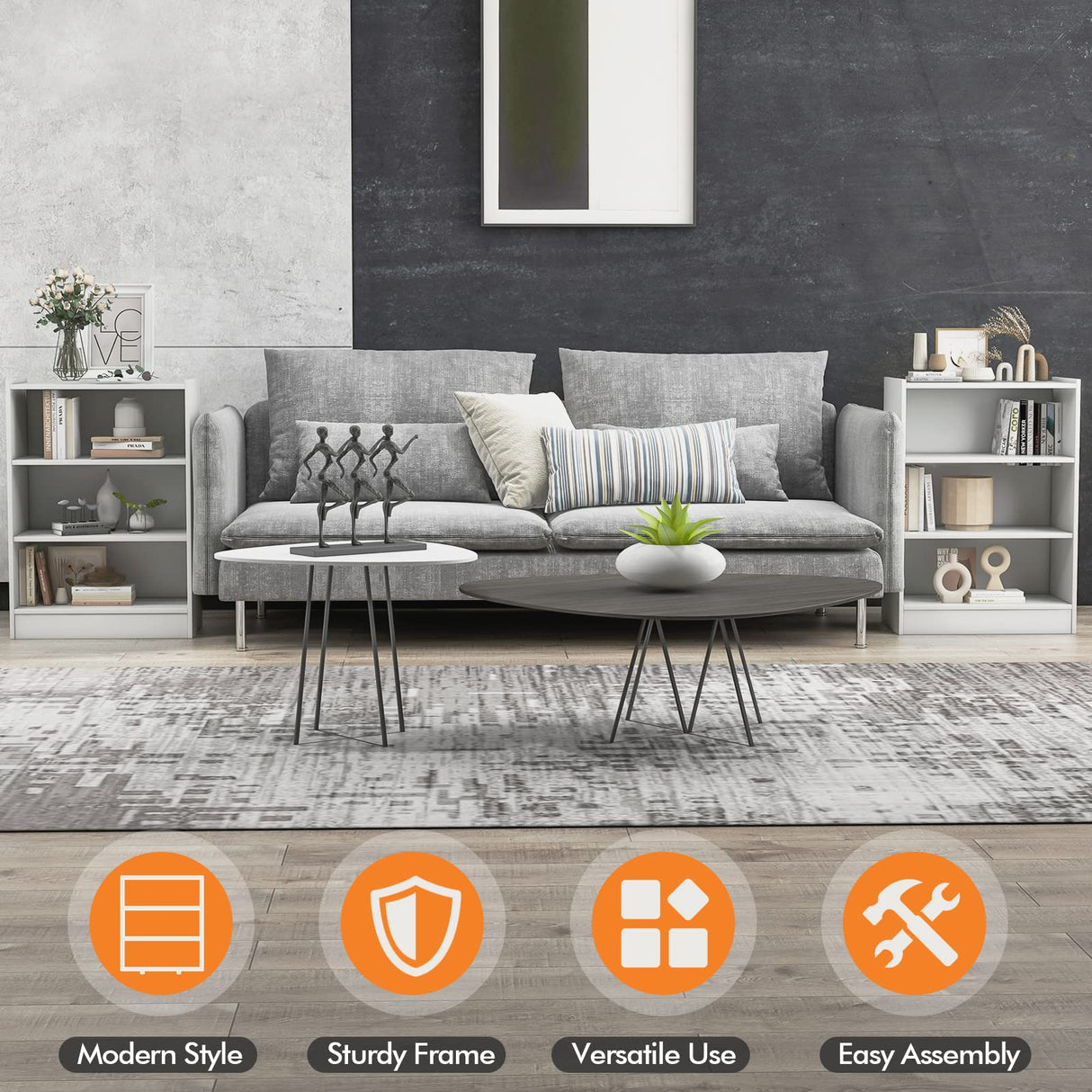 Giantex 3-Tier Modern White Cube Bookcase with Adjustable Shelves and Anti-Tipping Device Giantex