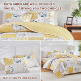 Joyreap 3 Pieces Floral Patchwork Quilt Set Queen, Yellow n White Flowers Design, Soft n Cozy Microfiber Quilt, Bedspread Bed Cover for All Season, 1 Quilt and 2 Pillow Shams- 90x90 inches Joyreap