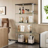 ahomrt Glass Display Cabinet with 4-Shelf Double Doors and Lock, 5mm Tempered Glass Floor Standing Bookshelf for Living Room, Bedroom, Office, 64 x 31.7 x 14.3 in, Black ahomrt