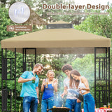 GUINGFUN 10 x 10 Gazebo Canopy Replacement Cover, Double Tiered Gazebo Canopy Replacement Top for Outdoor Patio Garden Canopy (Khaki) GUINGFUN
