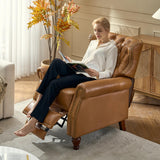 HULALA HOME Genuine Leather Manual Recliner Chair, Adjustable Tufted Push Back Reclining Sofa Armchair with Rivet Decoration & Solid Wood Legs, Modern Living Room Home Theater Seating, Camel HULALA HOME