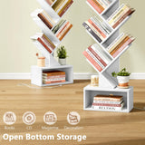Hoctieon 6 Tier Tree Bookshelf, Tall Bookcase with Drawer, Freestanding Book Shelf with LED Lights, Display Floor Standing Storage Shelf, Book Organizer Shelves for Home Office, Living Room, White Hoctieon
