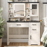 Maupvit Vanity Desk with Mirror and Lights, Makeup Vanity with 3 Drawers and Power Outlets, Farmhouse Makeup Vanity Desk with Lights, Dressing Table with Mirror for Bedroom, White Maupvit