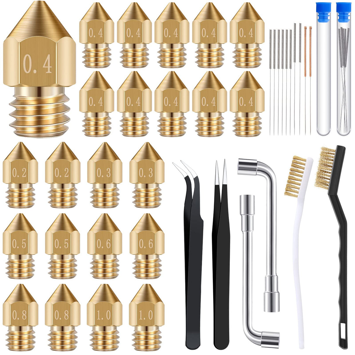 Leifide 50 Pieces 3D Printer Nozzle Cleaning Kit Includes 19 Pcs Stainless Steel Needles Cleaner Tools and 23 Pcs MK8 Nozzles Multiple Sizes Compatible with Makerbot Creality CR-10 Ender 3 5 LEIFIDE