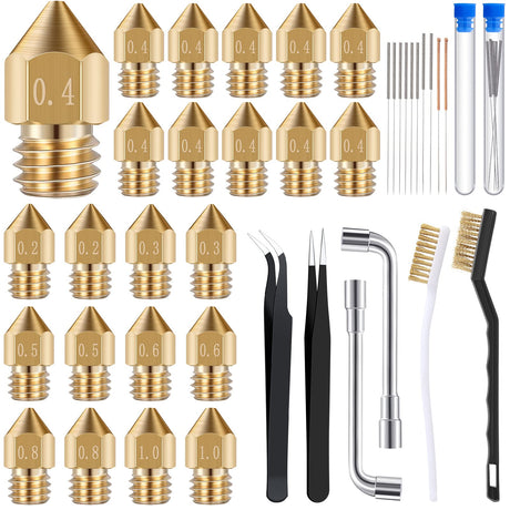 Leifide 50 Pieces 3D Printer Nozzle Cleaning Kit Includes 19 Pcs Stainless Steel Needles Cleaner Tools and 23 Pcs MK8 Nozzles Multiple Sizes Compatible with Makerbot Creality CR-10 Ender 3 5 LEIFIDE